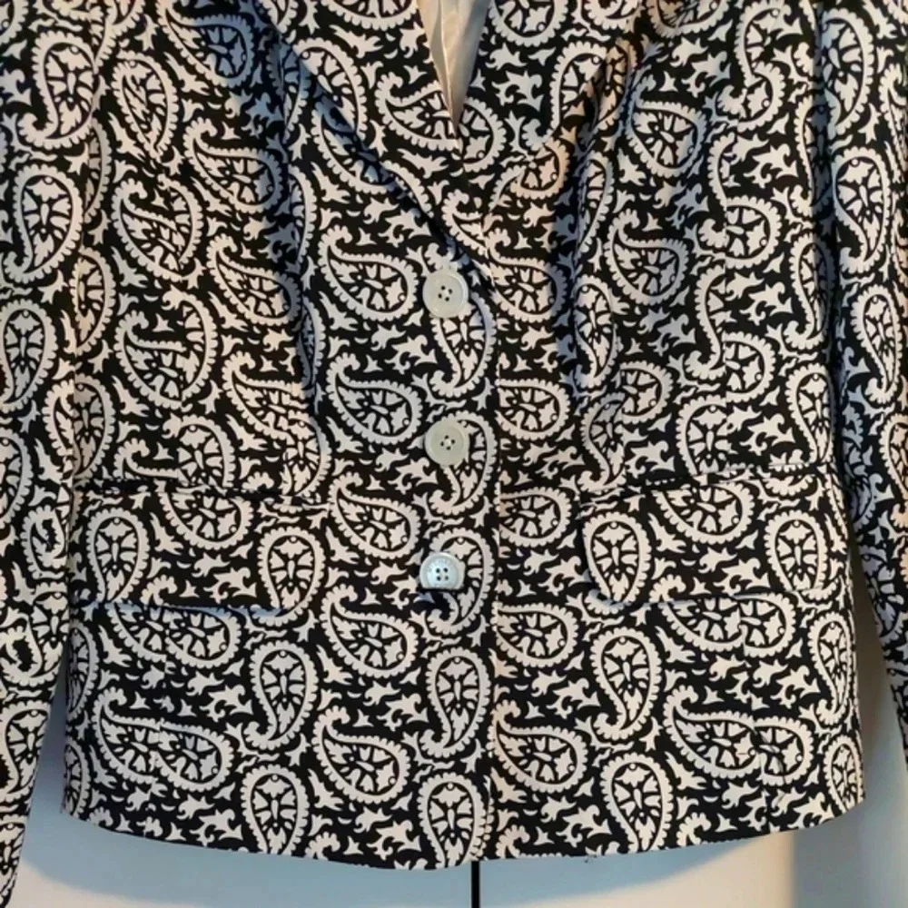 Michael Kors Paisley blazer Jacket black white Size Small Preppy Office